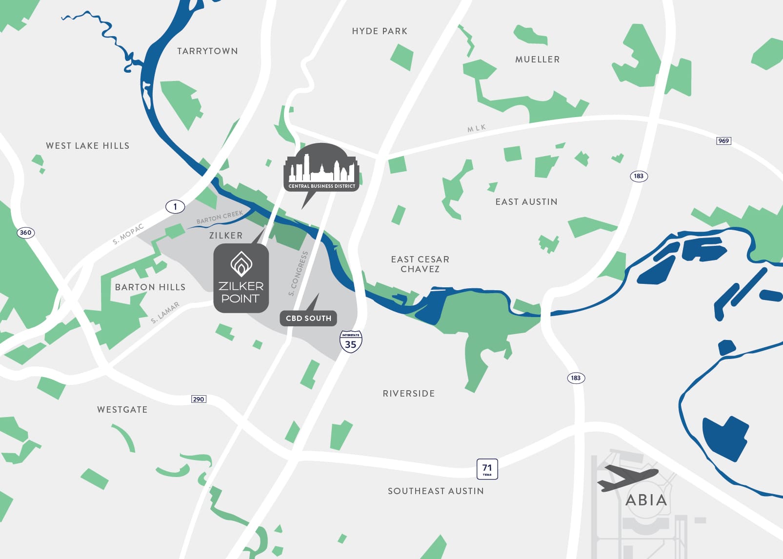 Austin area map of Zilker Point 